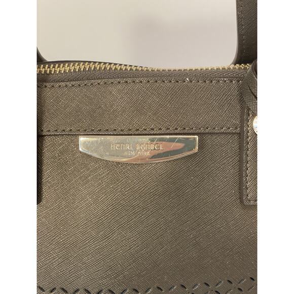 Henri Bendel WEST 57TH Large Brown Perforated Satchel Purse Gold Accents NWOT - Picture 5 of 15